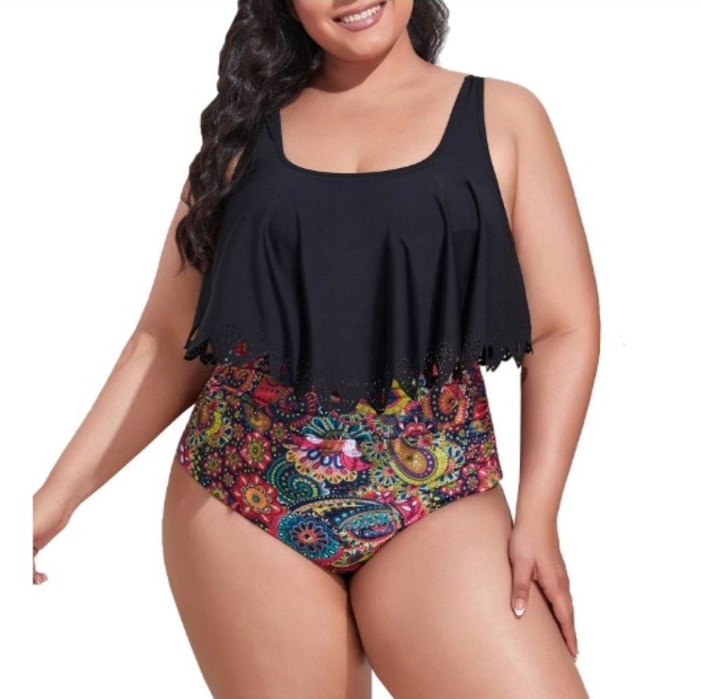Mooncore Womens Plus Size Swimsuit High Waisted Tankini Bathing Suits Two Piece